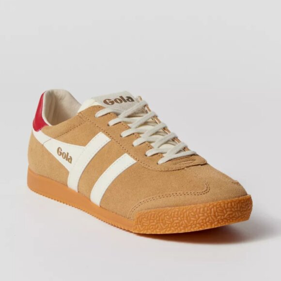 NIB Gola Women's Elan Leather Sneaker Color Caramel Off White Deep Red - Picture 2 of 4